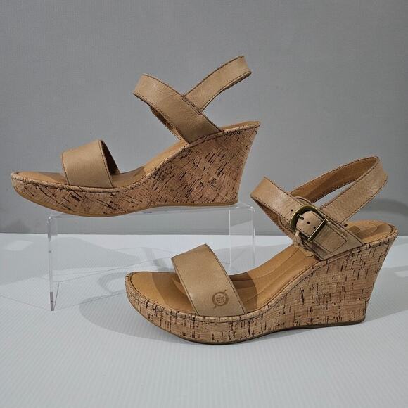 NEW Born Lenore Sandal Womens Size 10 Natural Tan Leather Wedge Platform - Picture 2 of 14